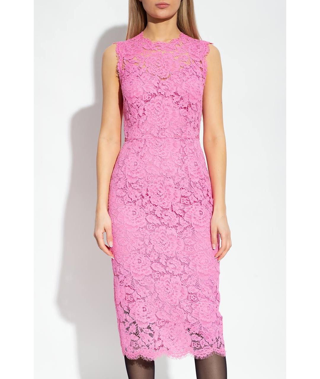 DOLCE&GABBANA Розовое кружевное платье, фото 4