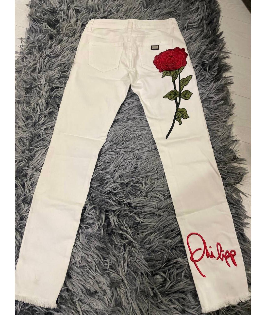 PHILIPP PLEIN Белые хлопко-эластановые джинсы слим, фото 5