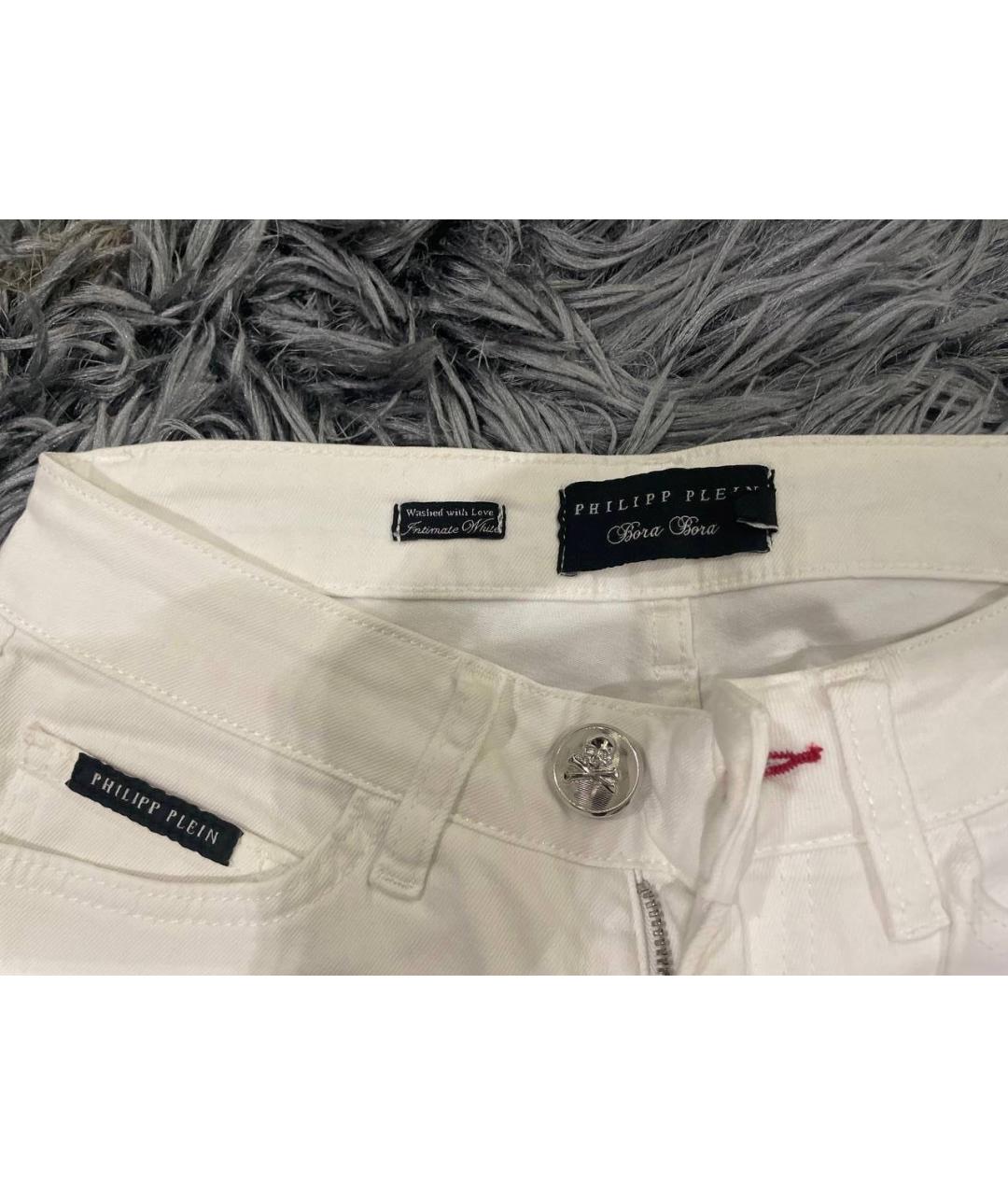 PHILIPP PLEIN Белые хлопко-эластановые джинсы слим, фото 3