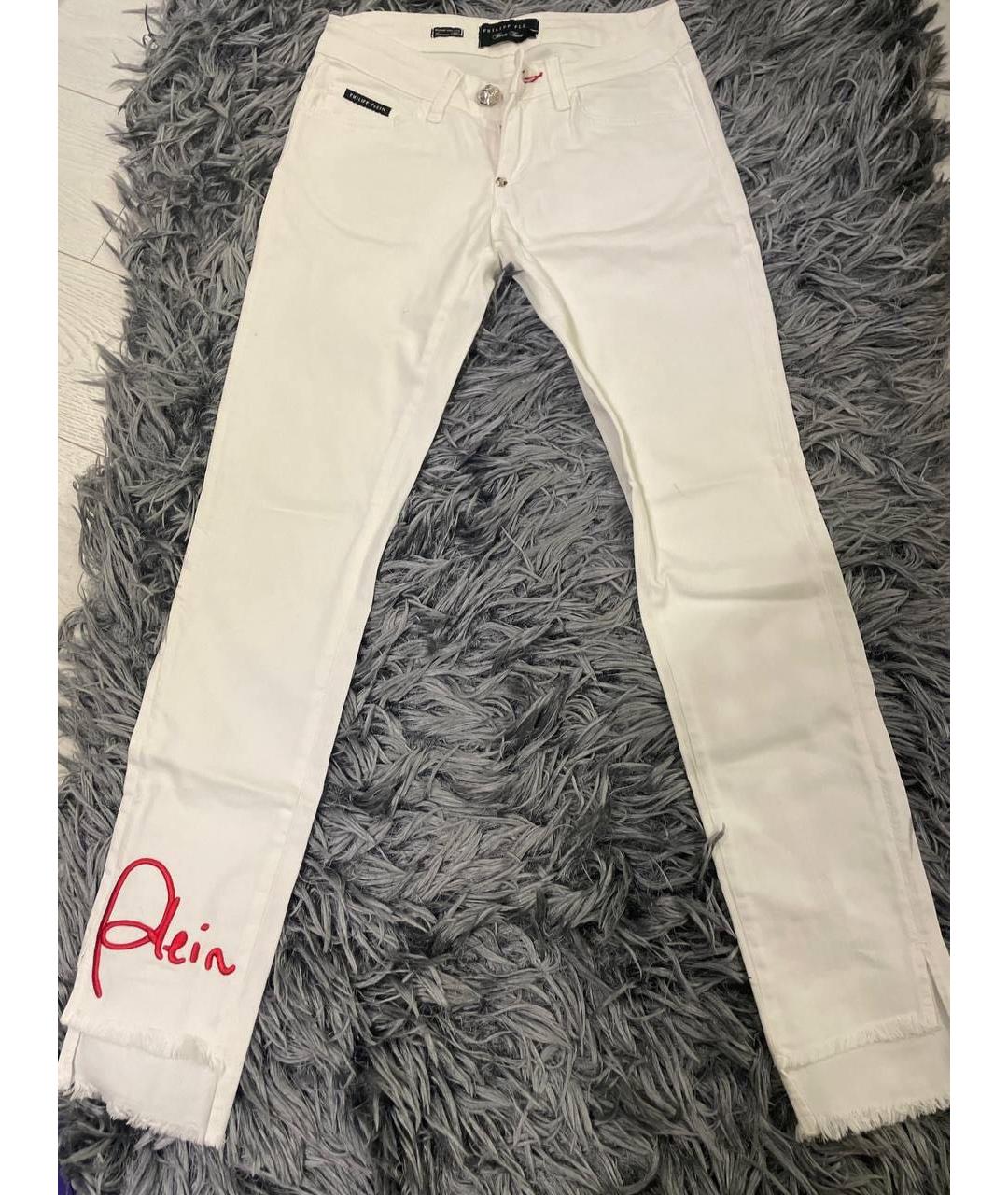 PHILIPP PLEIN Белые хлопко-эластановые джинсы слим, фото 2