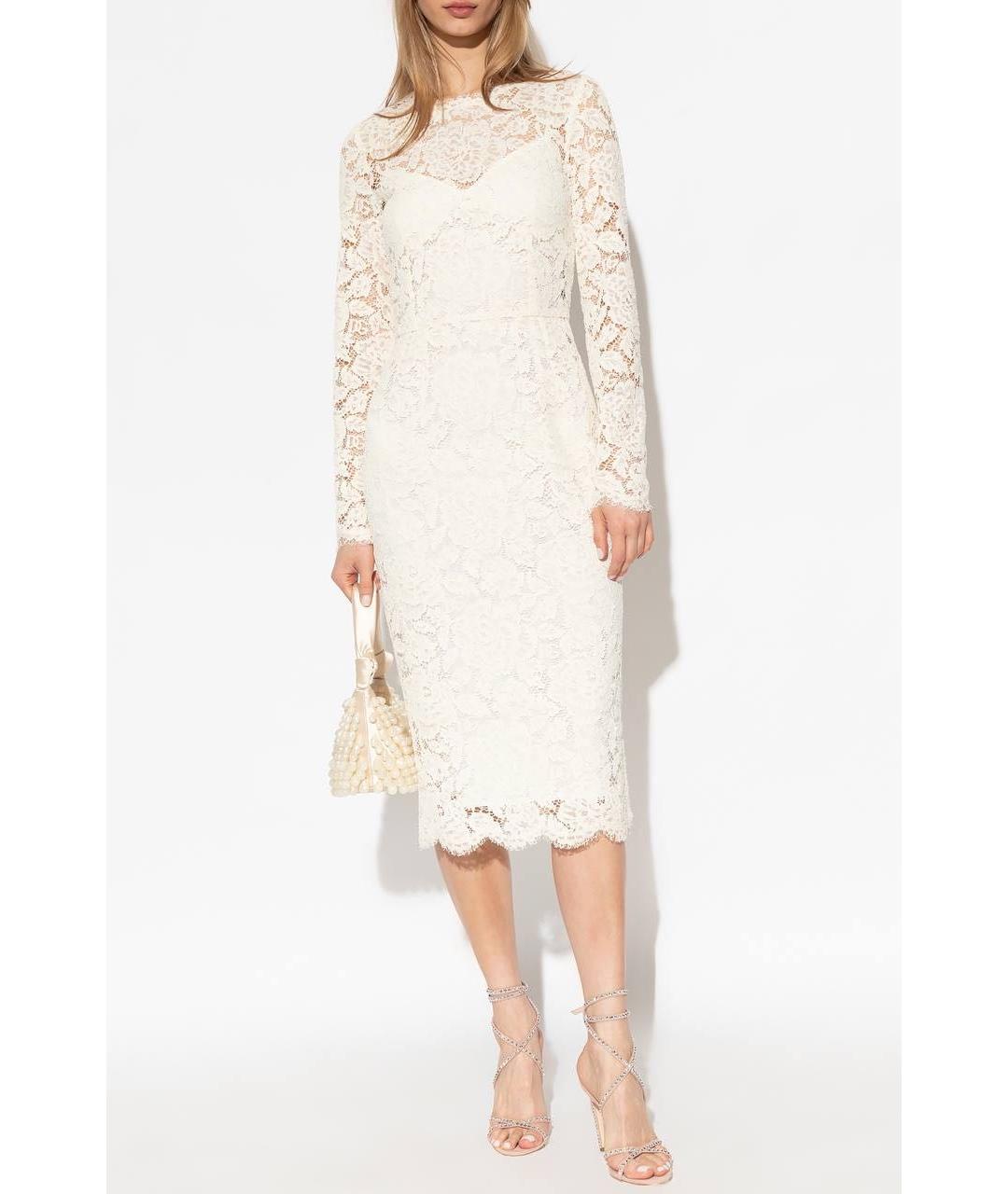 DOLCE&GABBANA Бежевое кружевное платье, фото 4