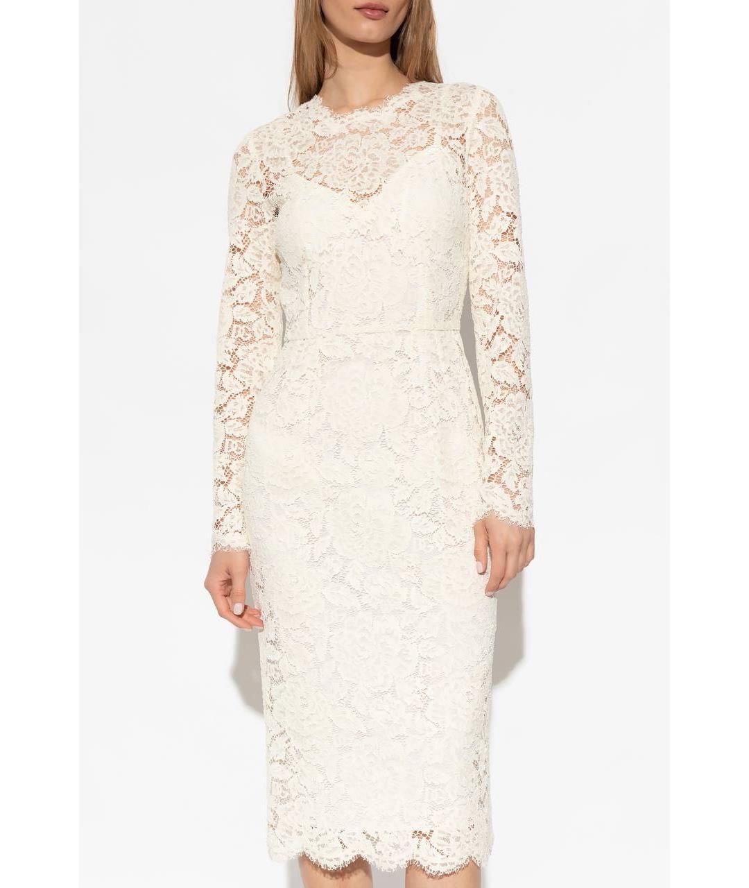 DOLCE&GABBANA Бежевое кружевное платье, фото 5