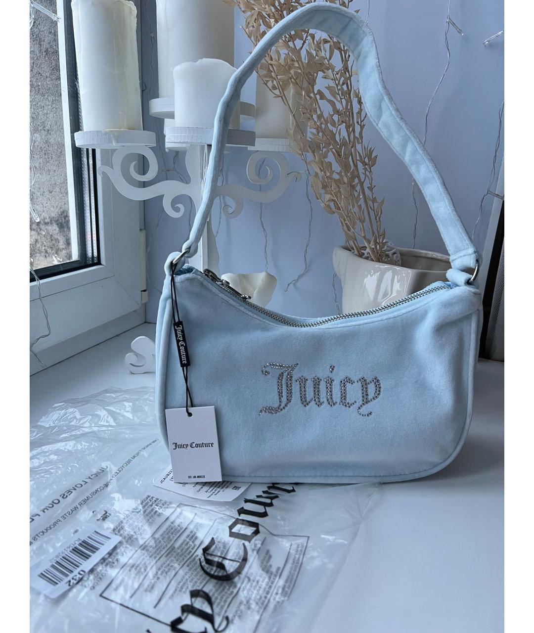 JUICY COUTURE Голубая бархатная сумка с короткими ручками, фото 5