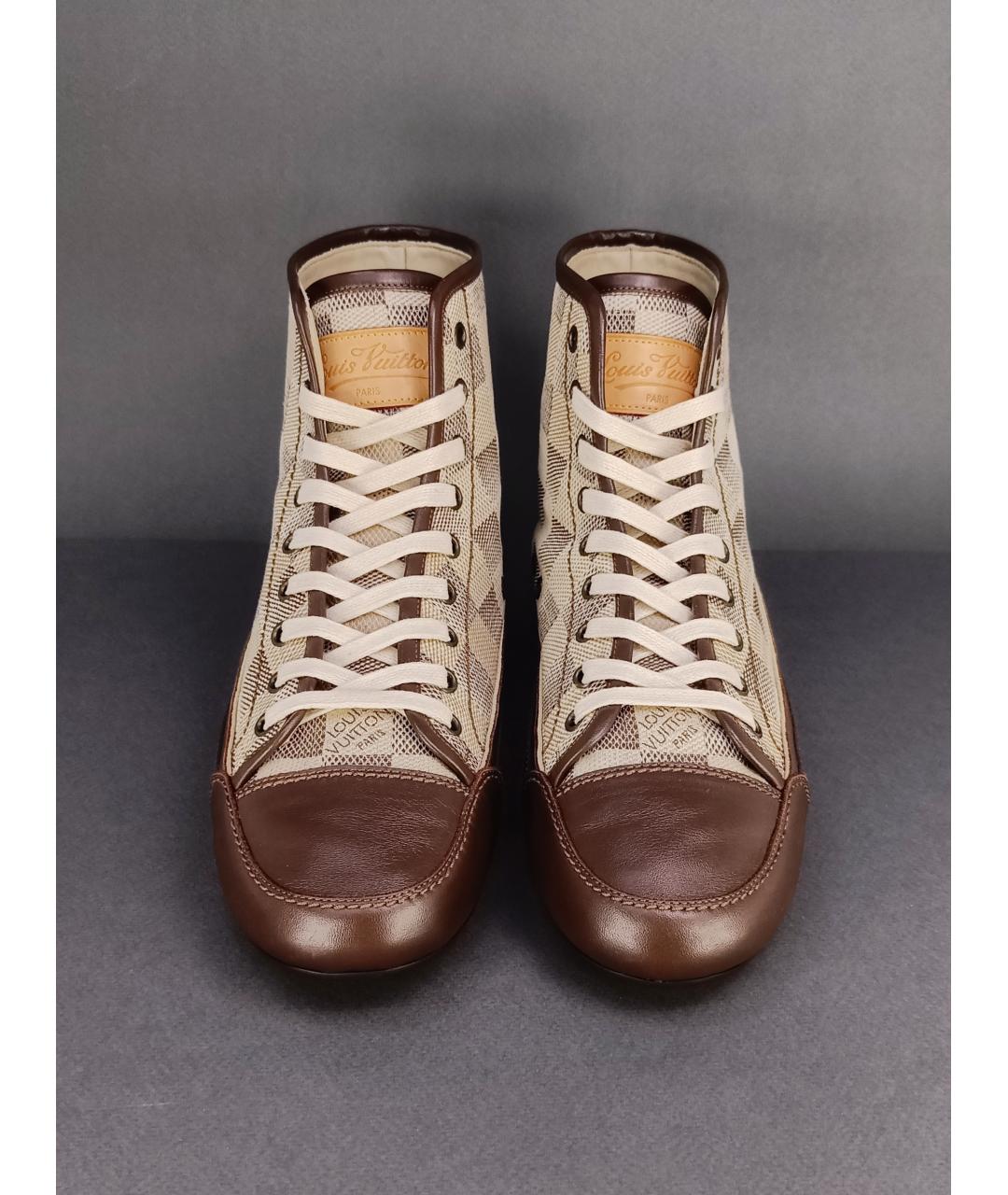 LOUIS VUITTON PRE-OWNED Бежевые текстильные высокие кроссовки / кеды, фото 6