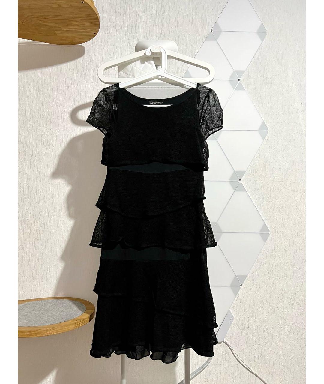 EMPORIO ARMANI Черное хлопко-эластановое коктейльное платье, фото 5