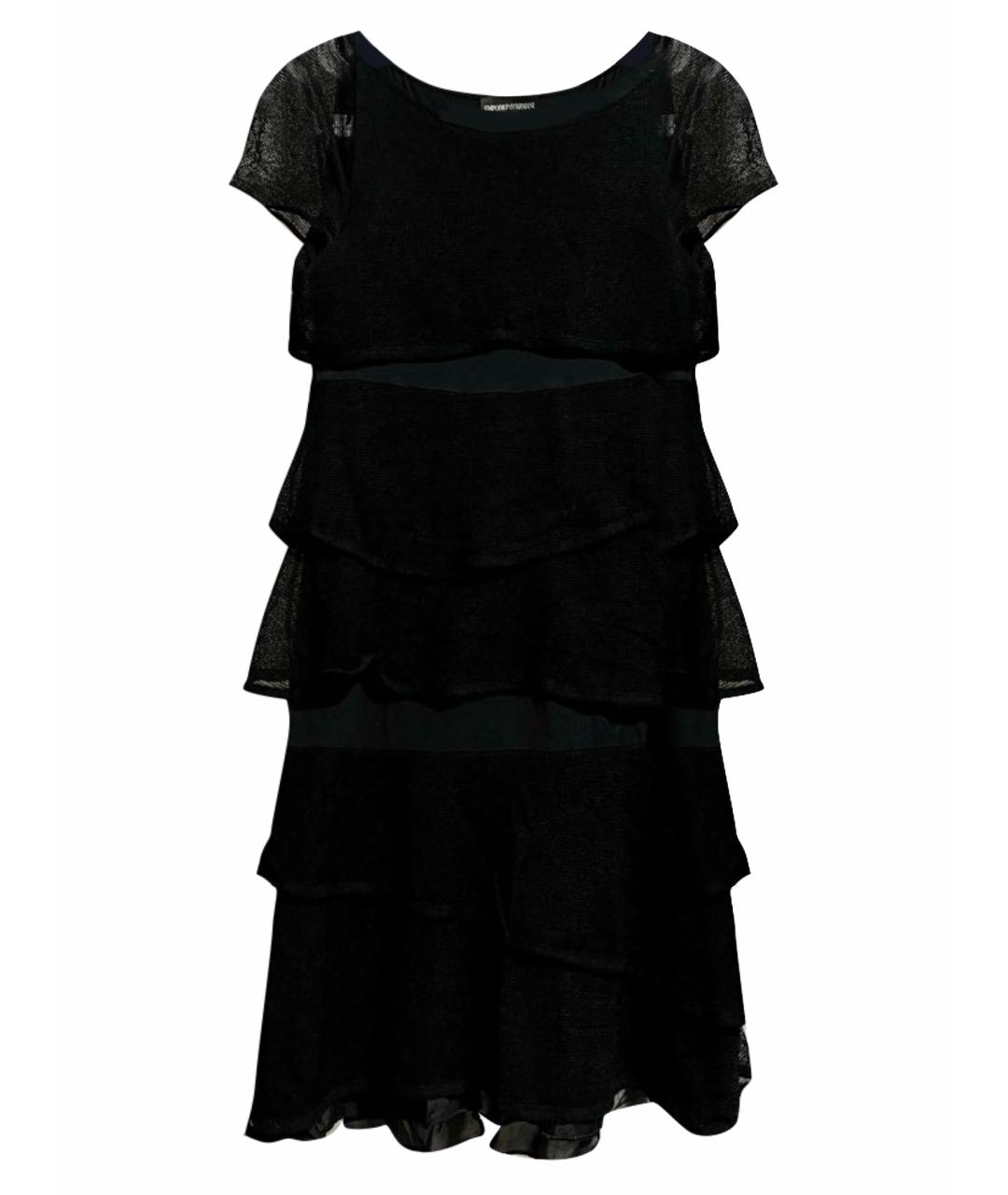 EMPORIO ARMANI Черное хлопко-эластановое коктейльное платье, фото 1