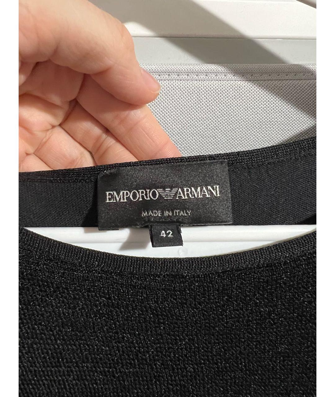 EMPORIO ARMANI Черное хлопко-эластановое коктейльное платье, фото 3