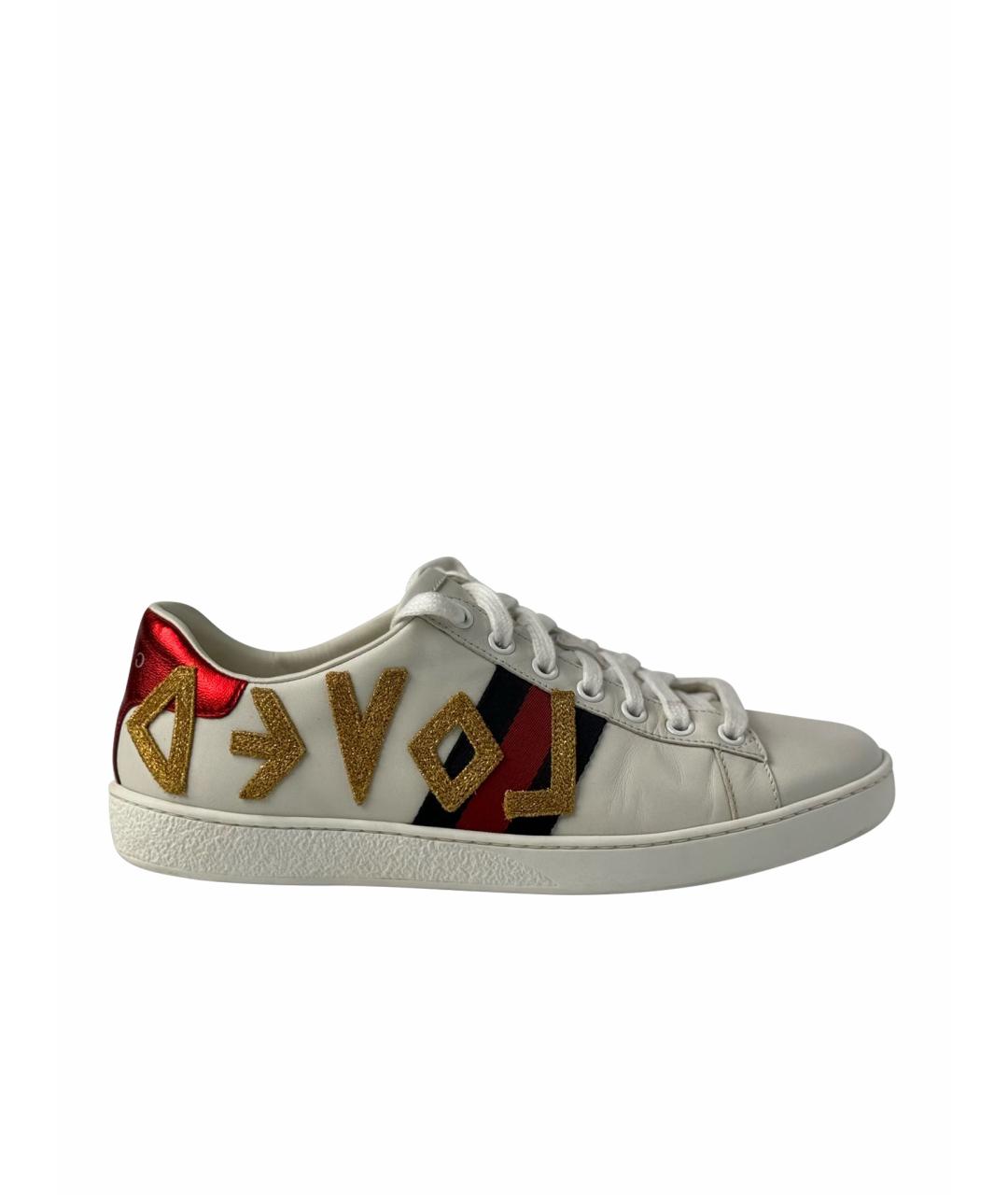 GUCCI Белые кожаные кеды, фото 1