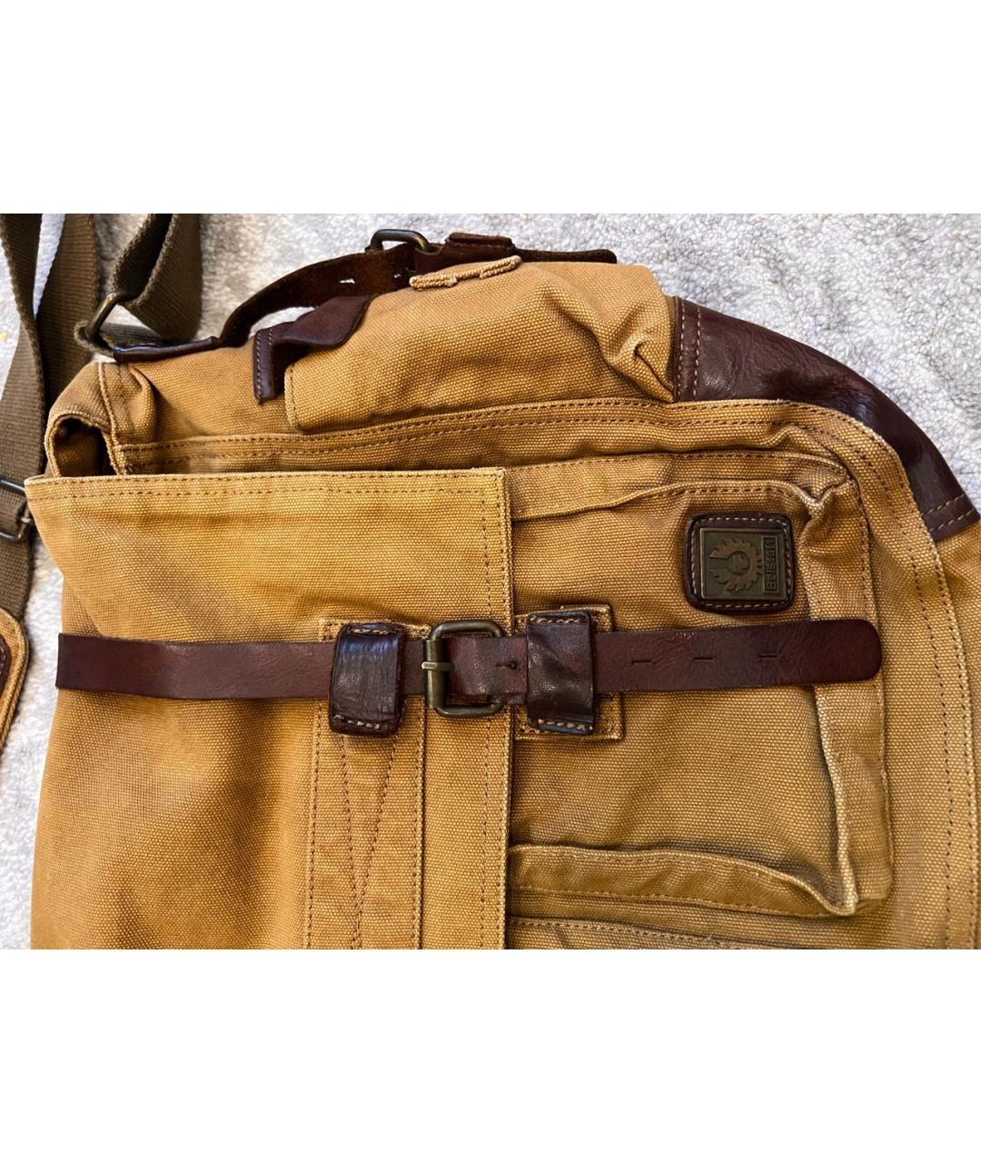 BELSTAFF Горчичная хлопковая сумка на плечо, фото 8