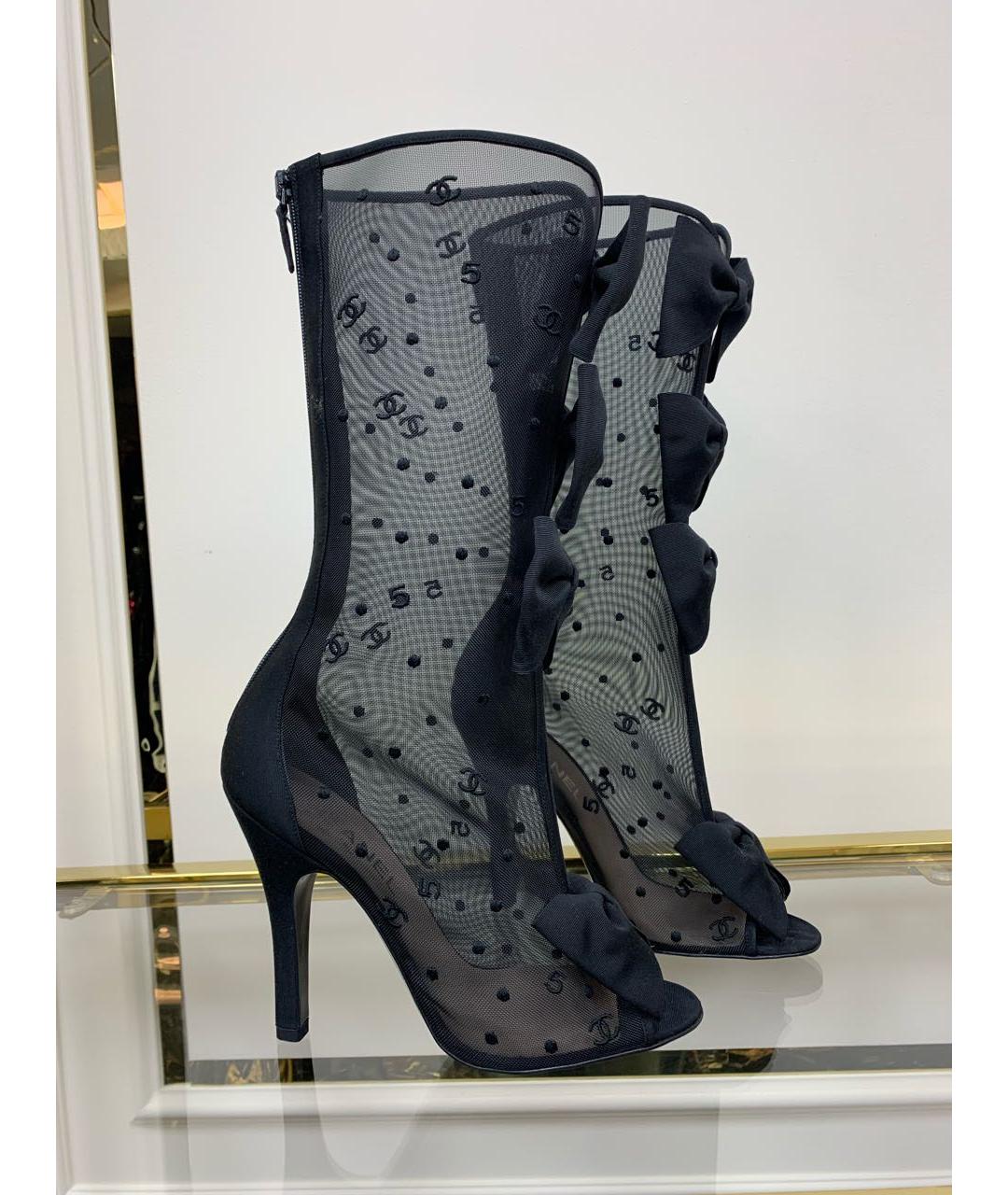 CHANEL Черные текстильные сапоги, фото 2