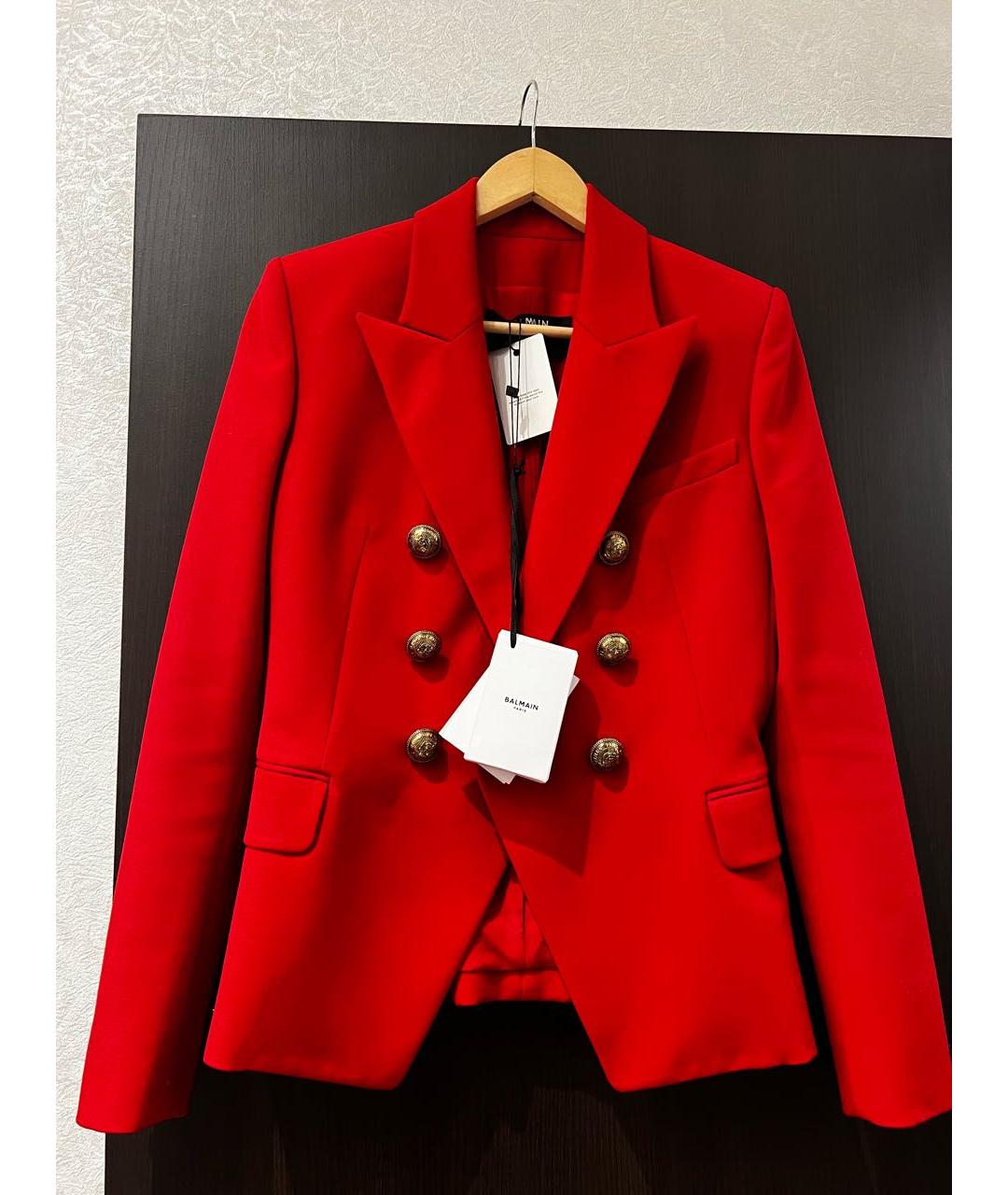 BALMAIN Красный шерстяной жакет/пиджак, фото 4