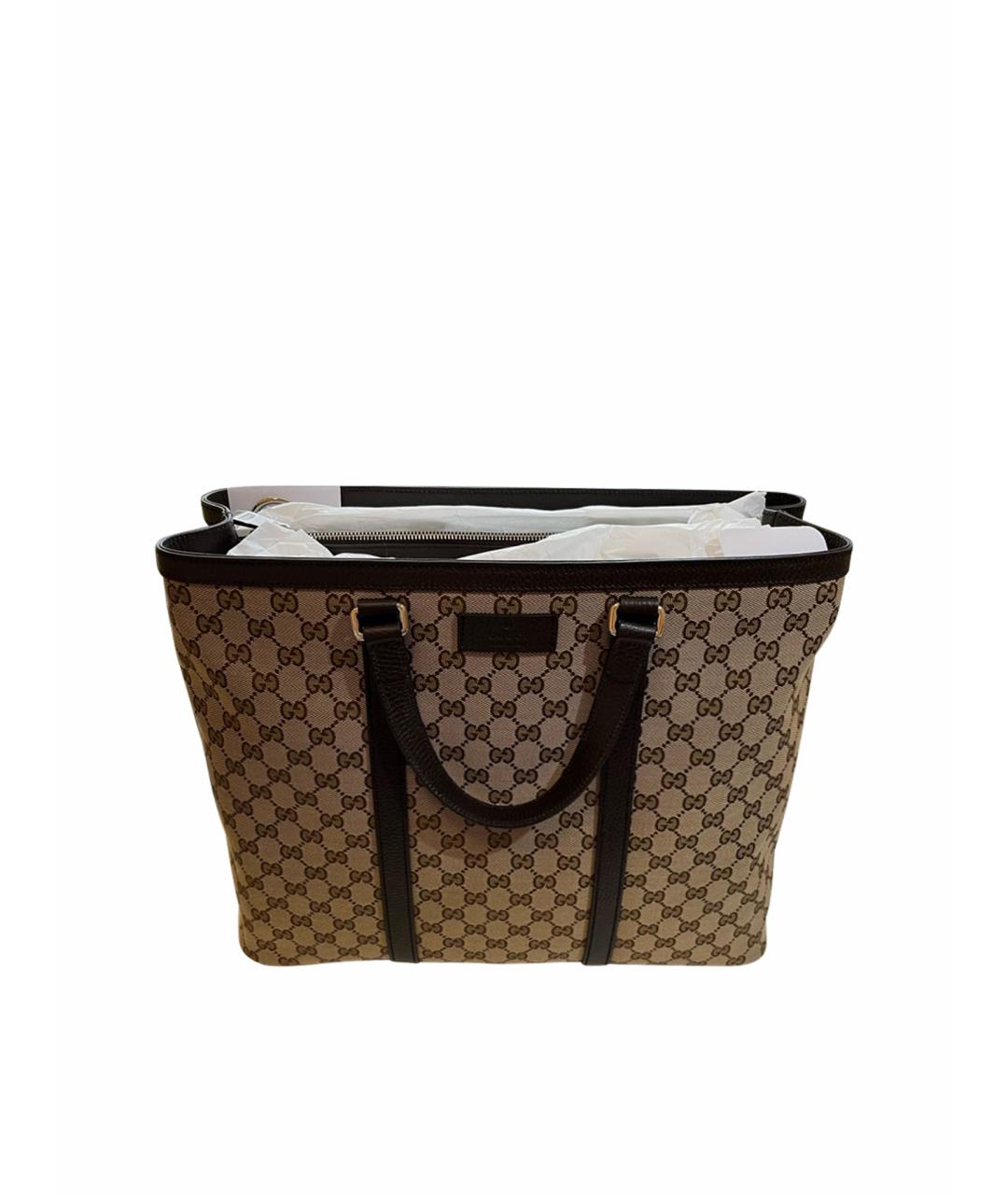 GUCCI Коричневая тканевая сумка тоут, фото 1