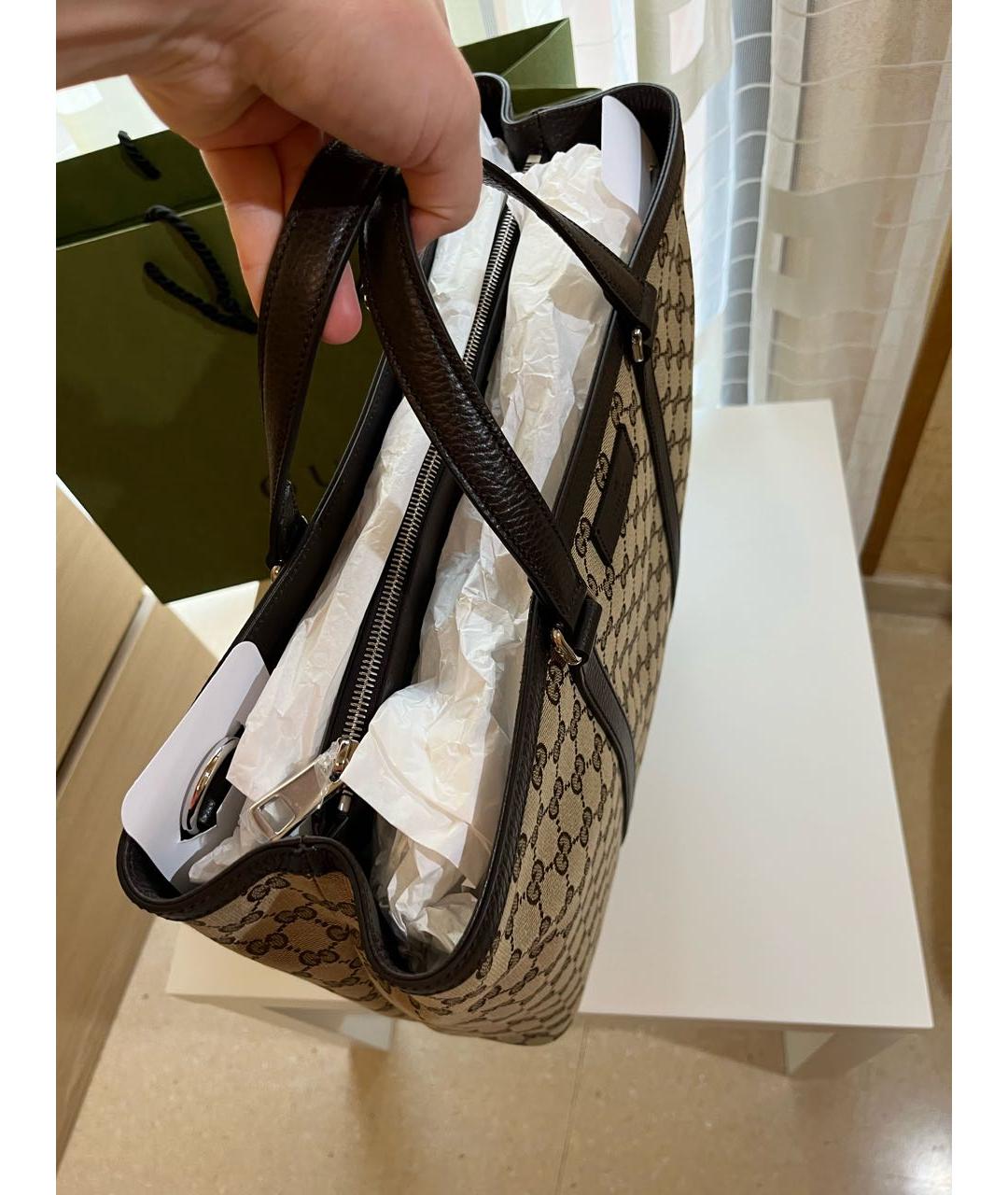 GUCCI Коричневая тканевая сумка тоут, фото 4