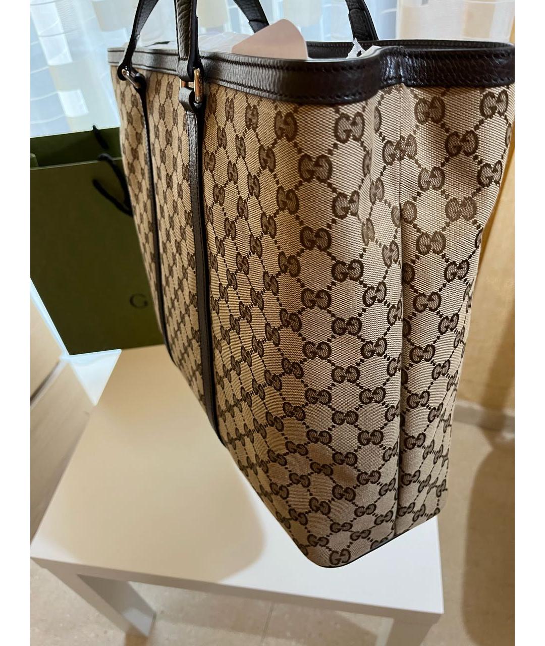 GUCCI Коричневая тканевая сумка тоут, фото 3