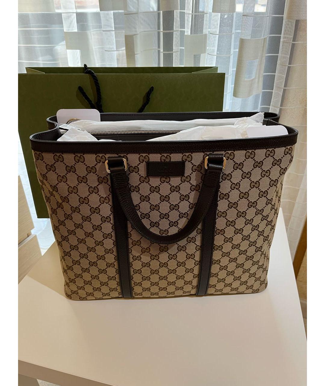 GUCCI Коричневая тканевая сумка тоут, фото 9