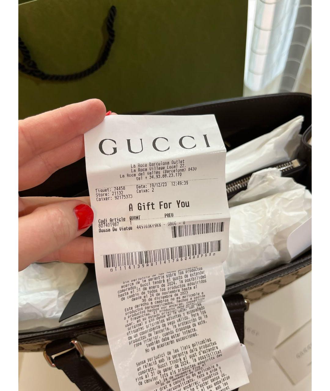 GUCCI Коричневая тканевая сумка тоут, фото 5