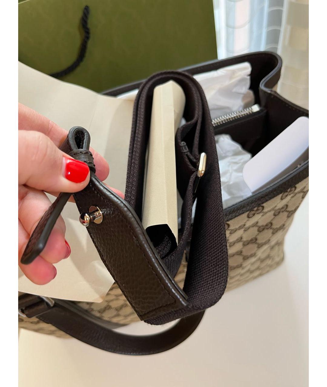 GUCCI Коричневая тканевая сумка тоут, фото 7