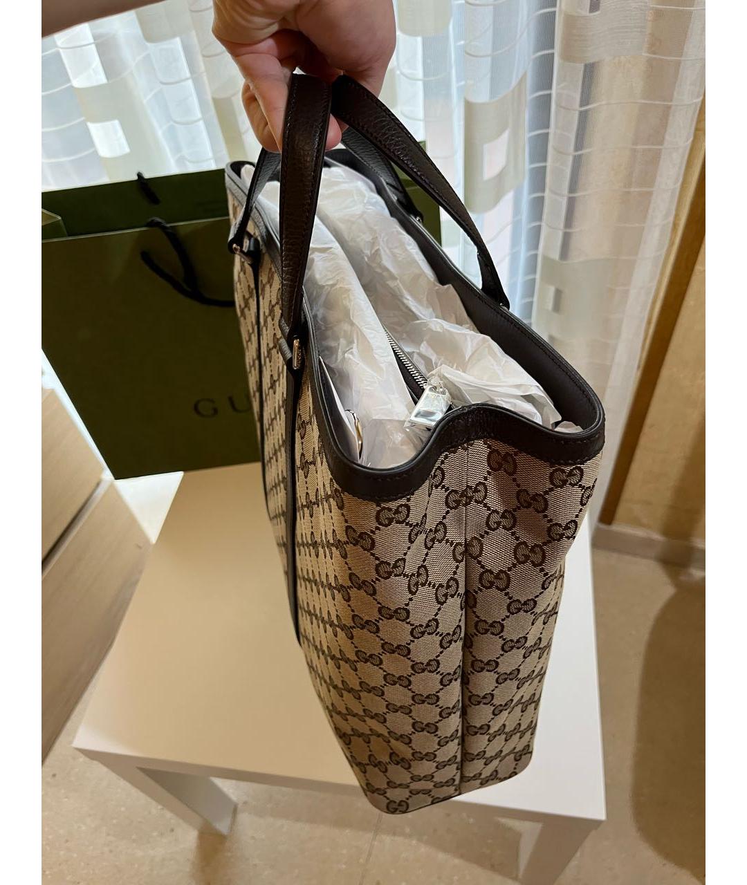 GUCCI Коричневая тканевая сумка тоут, фото 2