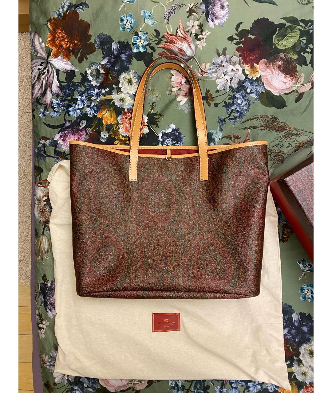 ETRO Коричневая кожаная сумка тоут, фото 9