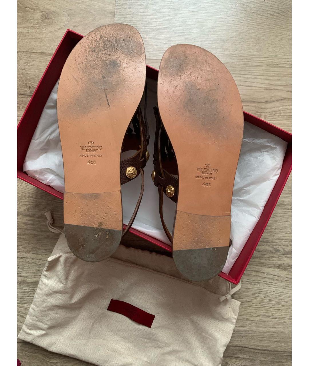 VALENTINO Коричневые кожаные сандалии, фото 7