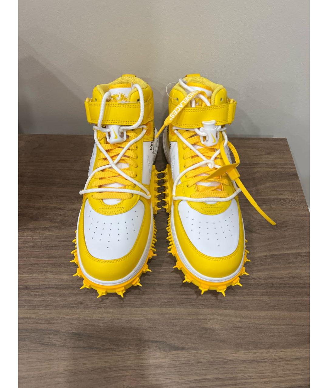 NIKE X OFF-WHITE Желтые высокие кроссовки / кеды из искусственной кожи, фото 2