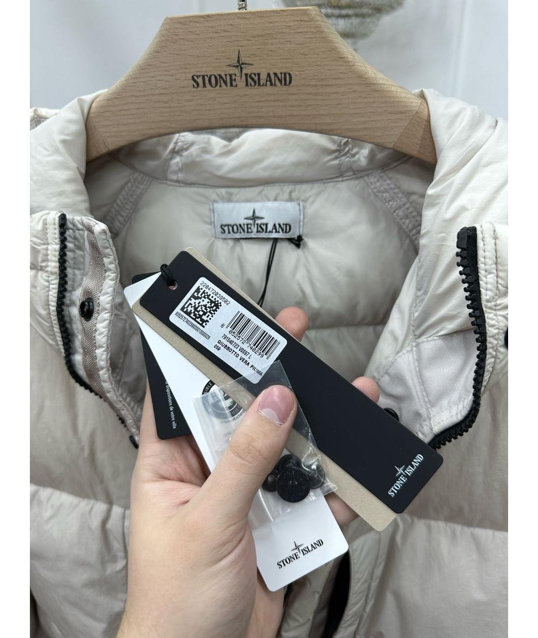 STONE ISLAND Бежевый полиамидовый пуховик, фото 4