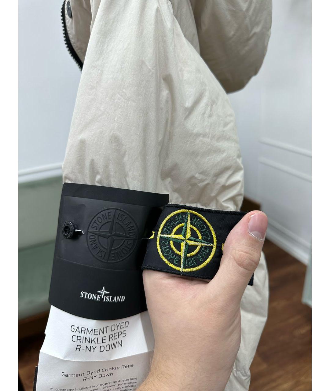 STONE ISLAND Бежевый полиамидовый пуховик, фото 7