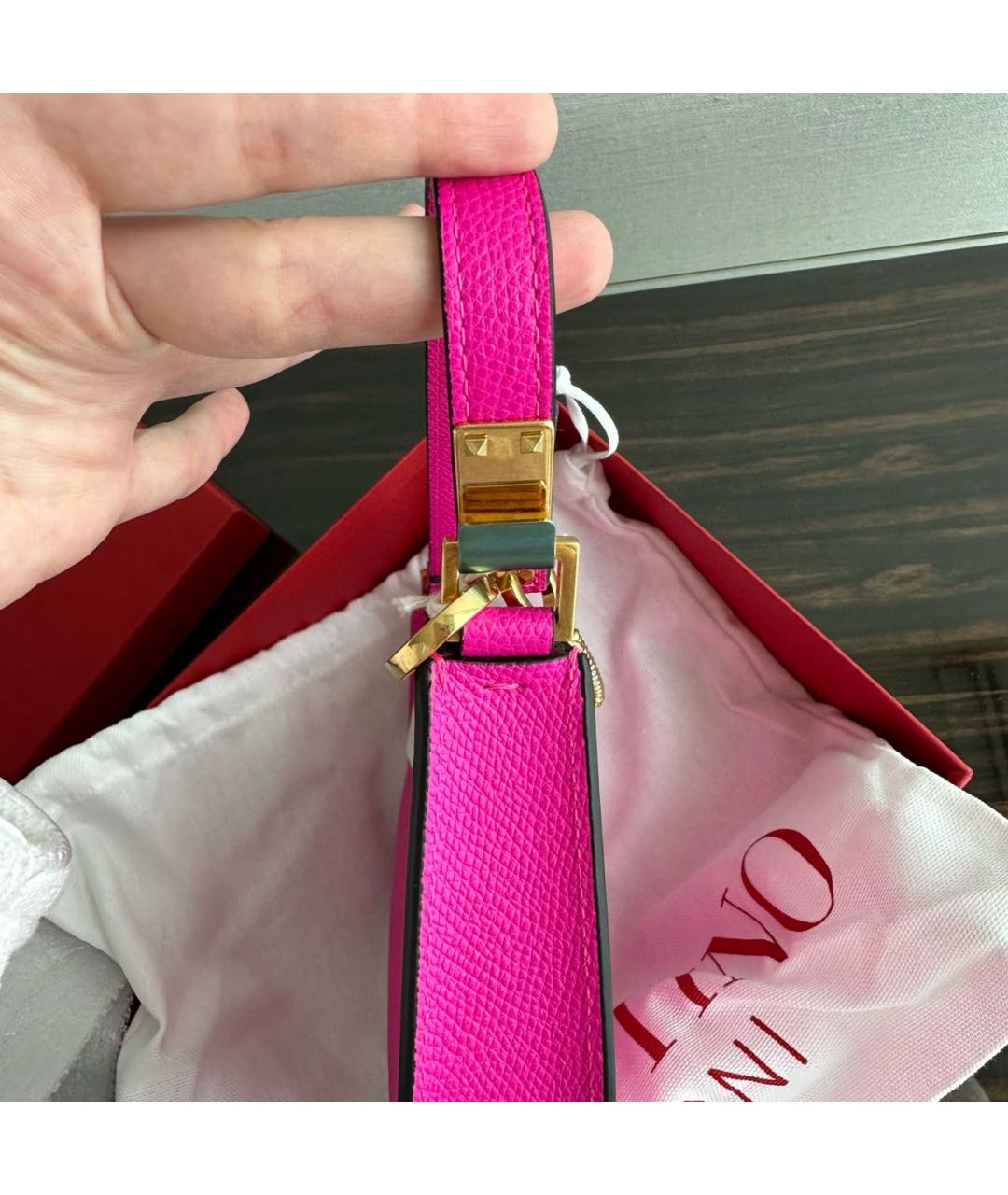 VALENTINO Розовая кожаная сумка с короткими ручками, фото 6