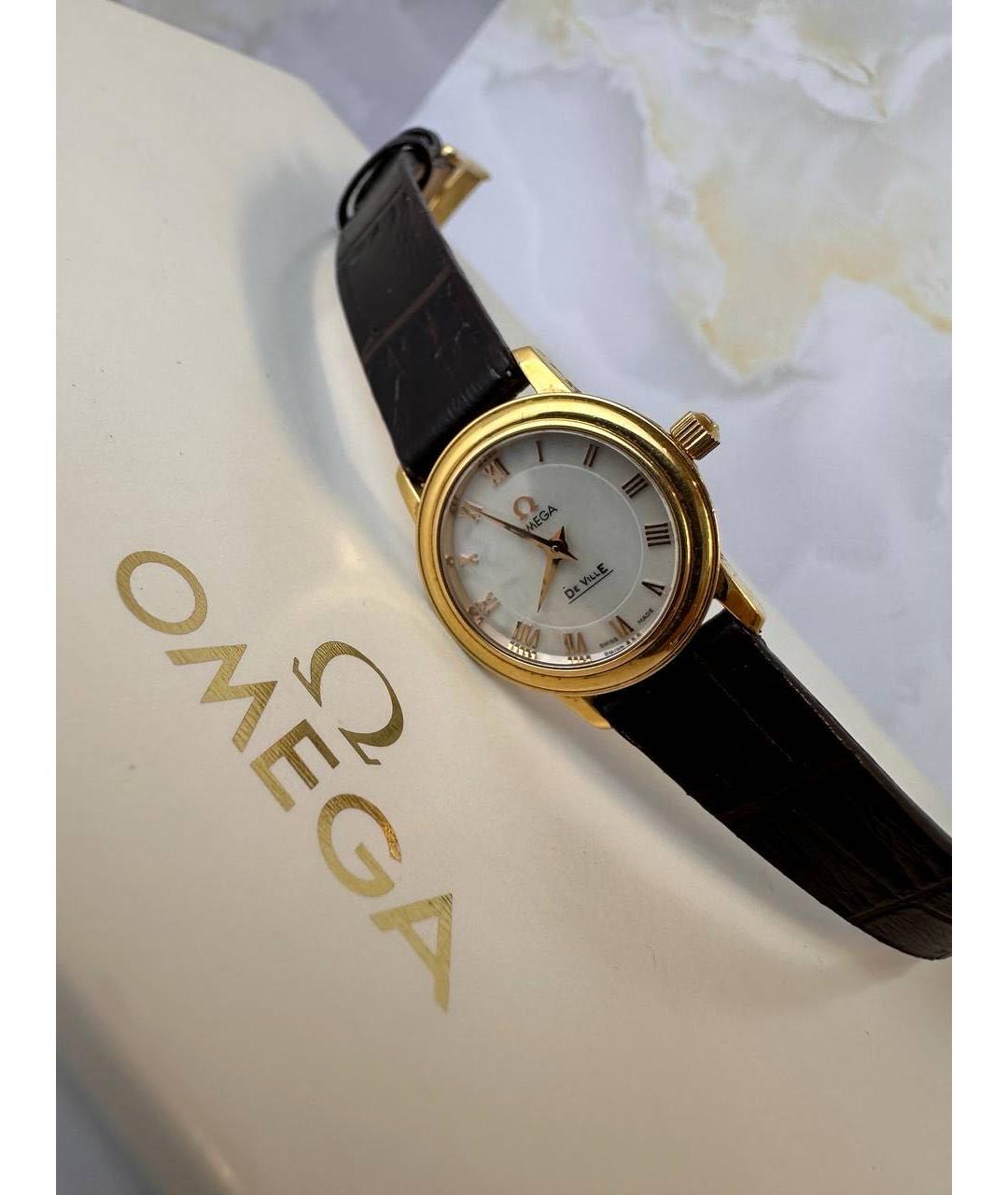 OMEGA Белые часы из желтого золота, фото 3