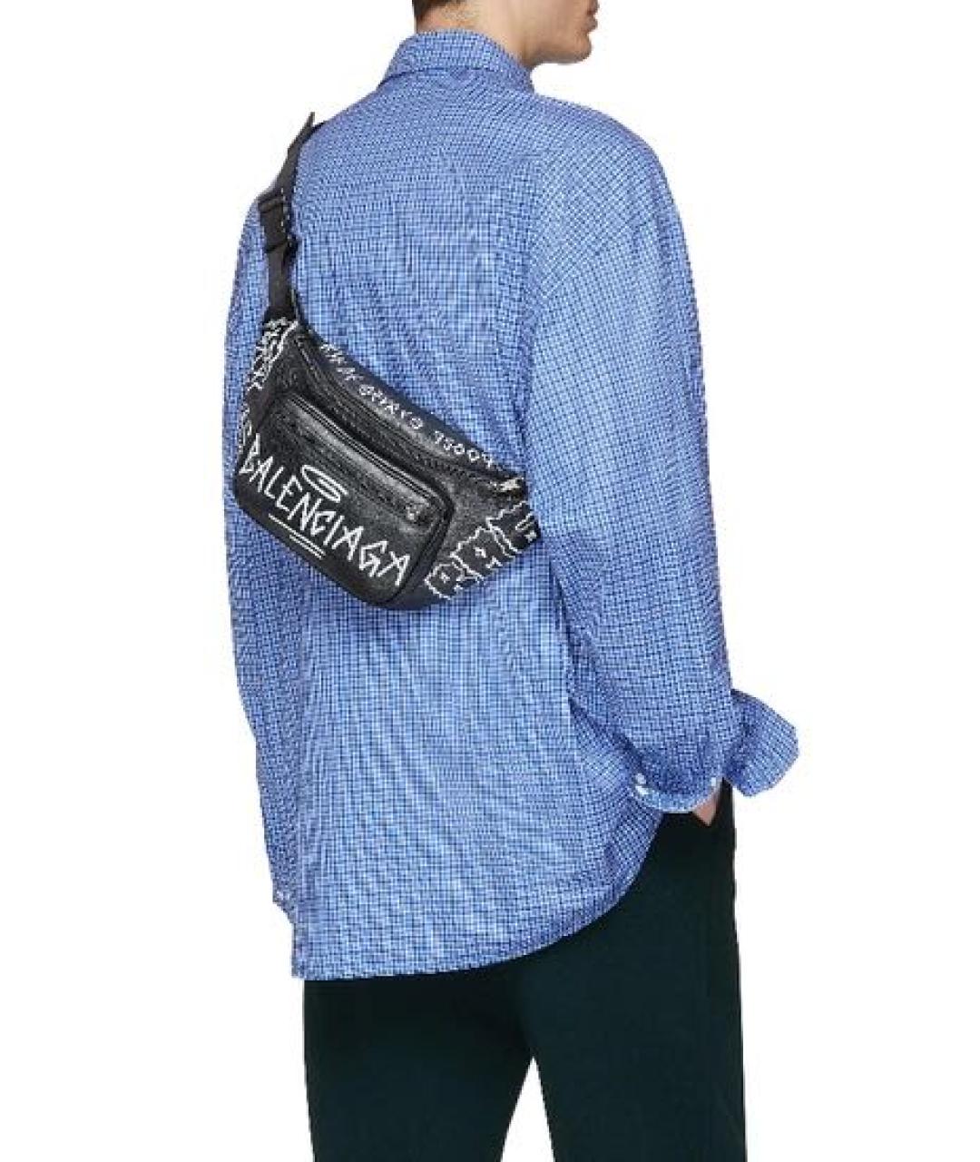 BALENCIAGA Черная кожаная поясная сумка, фото 4