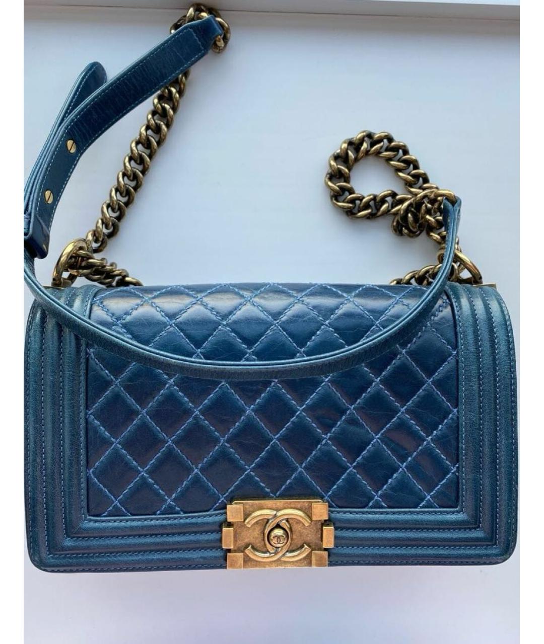 CHANEL PRE-OWNED Темно-синяя кожаная сумка через плечо, фото 7