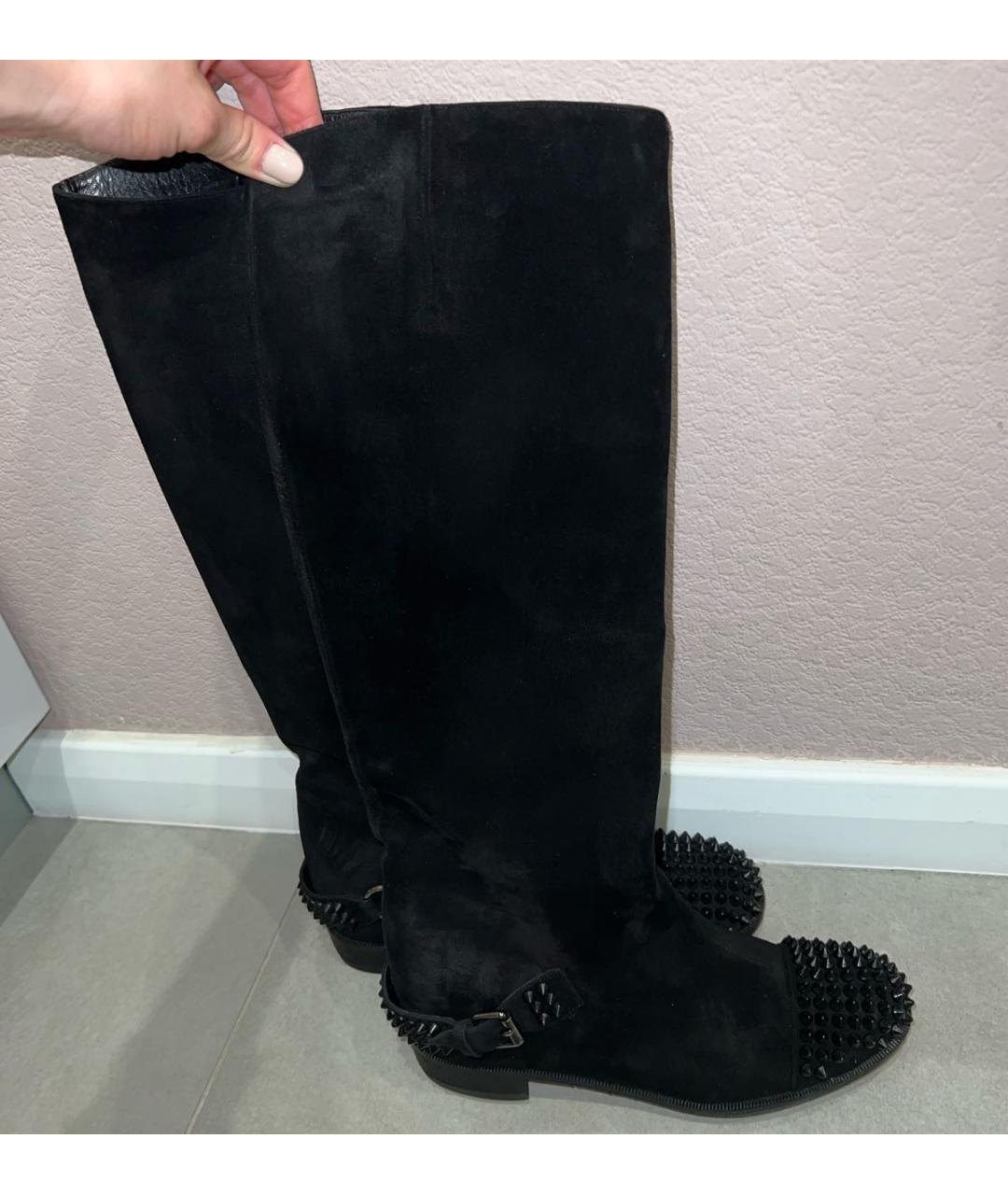 CHRISTIAN LOUBOUTIN Черные замшевые сапоги, фото 4