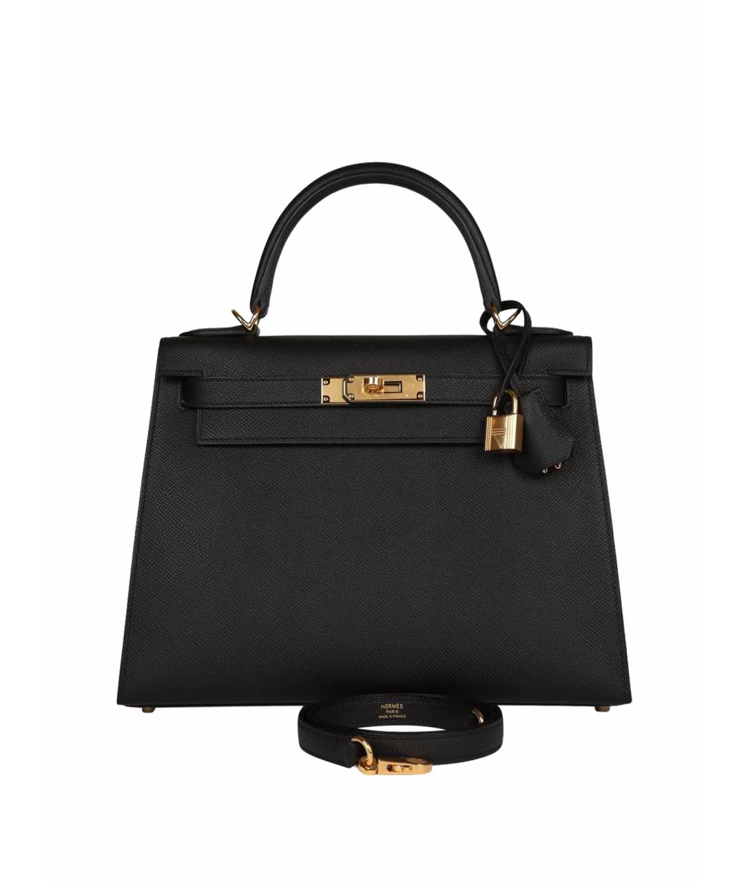 HERMES Черная кожаная сумка с короткими ручками, фото 1