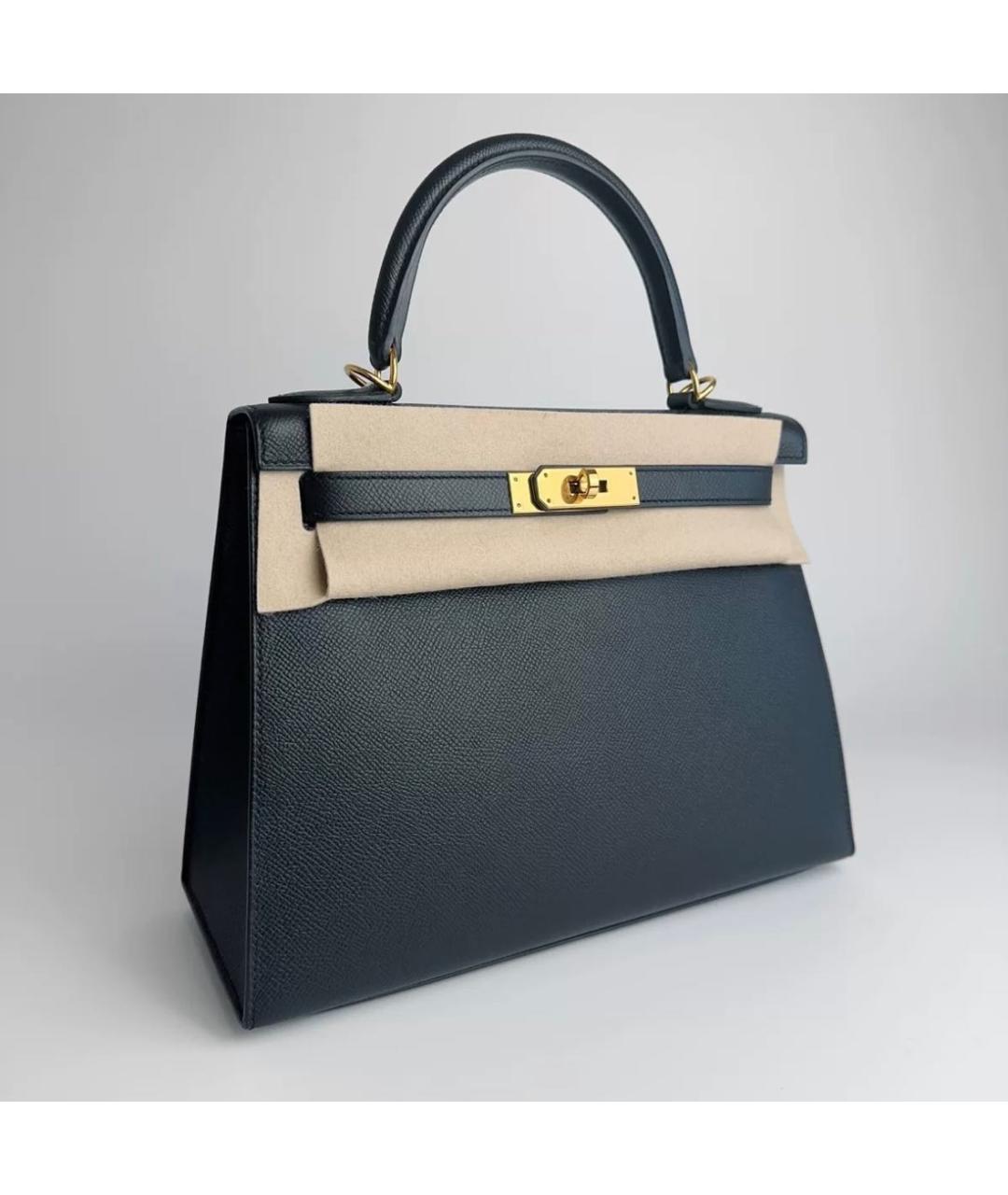 HERMES Черная кожаная сумка с короткими ручками, фото 4