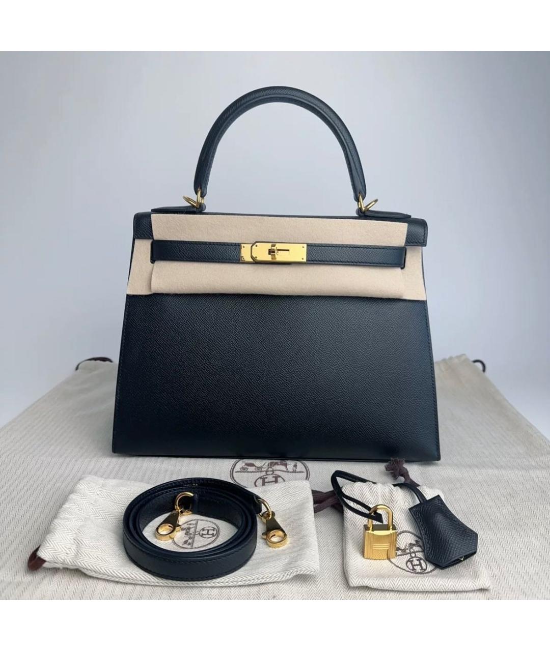 HERMES Черная кожаная сумка с короткими ручками, фото 3