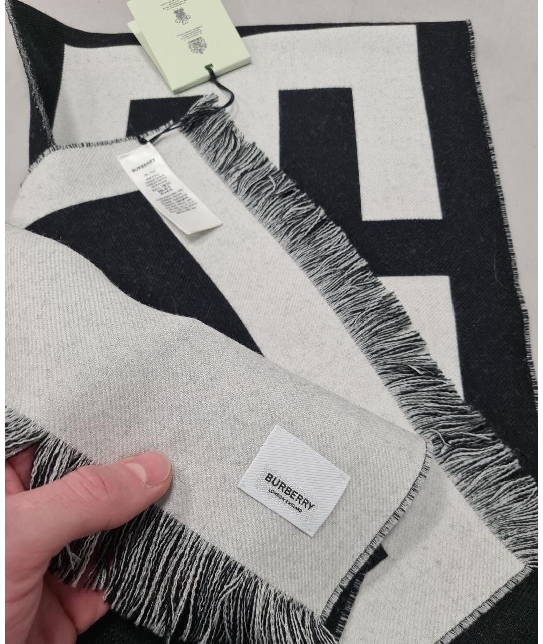 BURBERRY Черный шерстяной шарф, фото 7