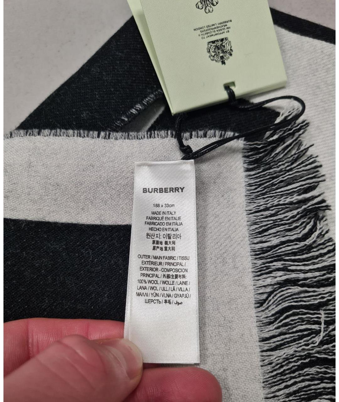 BURBERRY Черный шерстяной шарф, фото 4