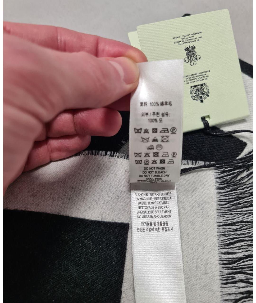 BURBERRY Черный шерстяной шарф, фото 5