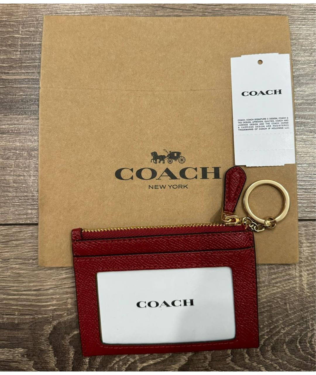 COACH Красная кожаная визитница, фото 3