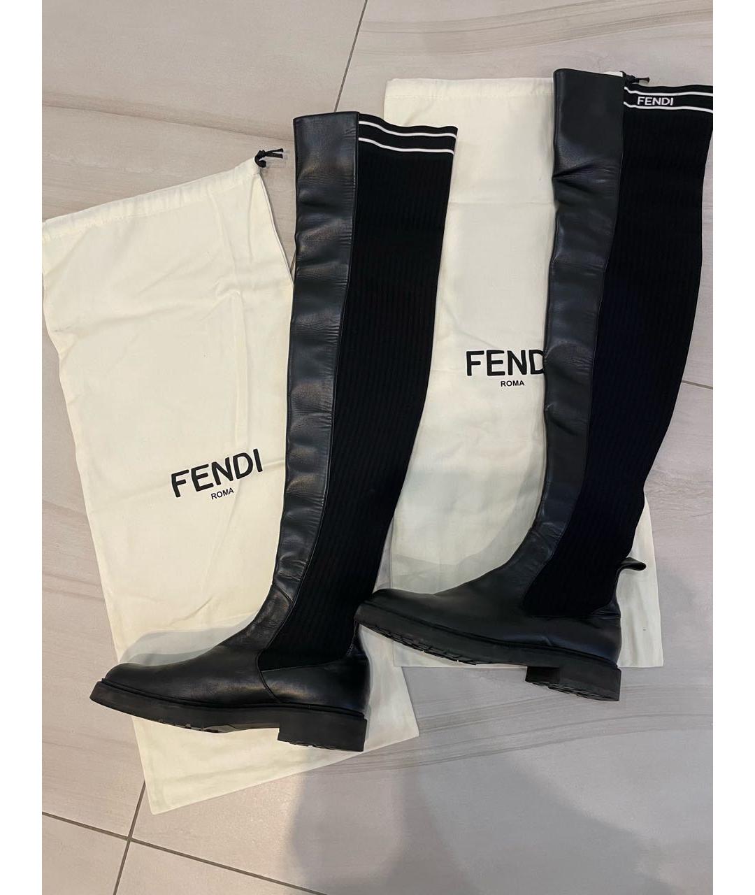 FENDI Черные кожаные ботфорты, фото 4