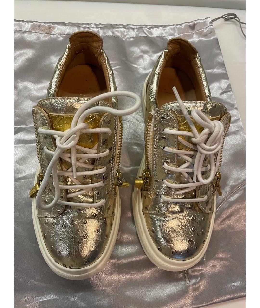 GIUSEPPE ZANOTTI DESIGN Золотые кеды из экзотической кожи, фото 6