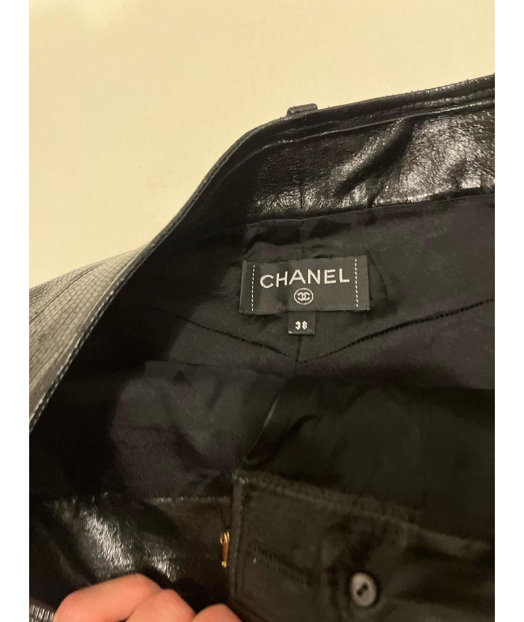 CHANEL PRE-OWNED Черные кожаные прямые брюки, фото 4