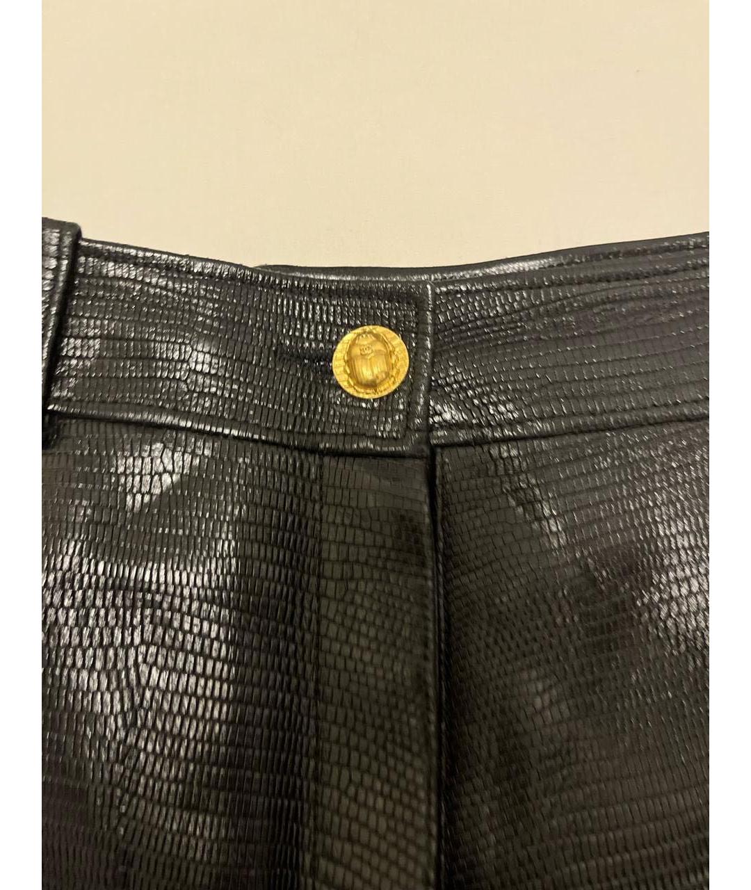 CHANEL PRE-OWNED Черные кожаные прямые брюки, фото 3