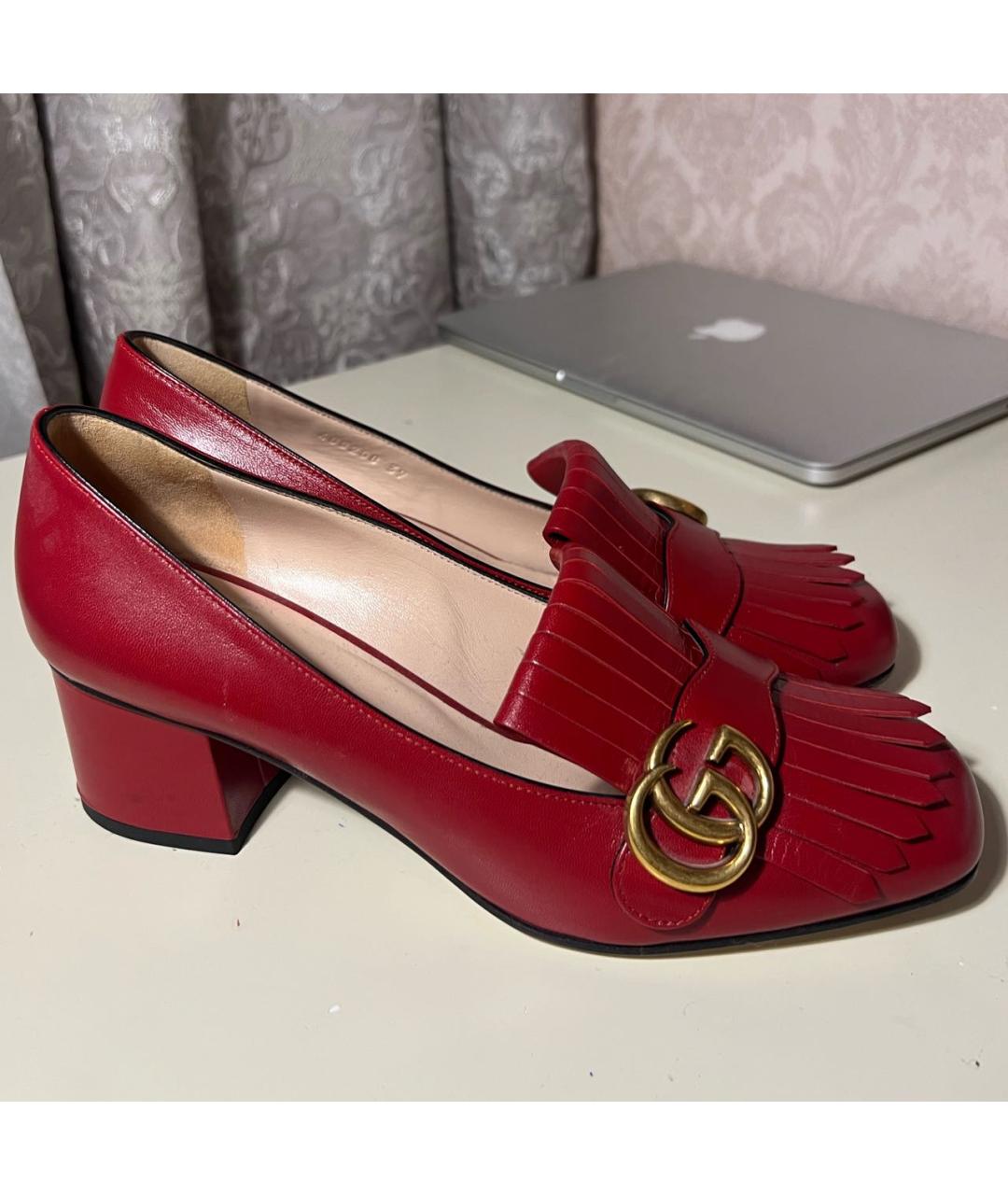 GUCCI Красные кожаные туфли, фото 5