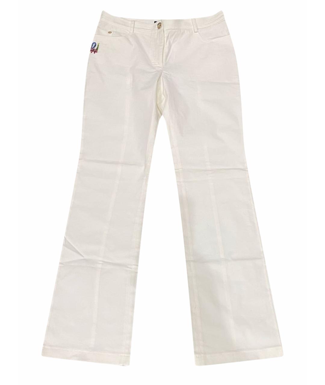 VERSACE Белые хлопко-эластановые джинсы клеш, фото 1