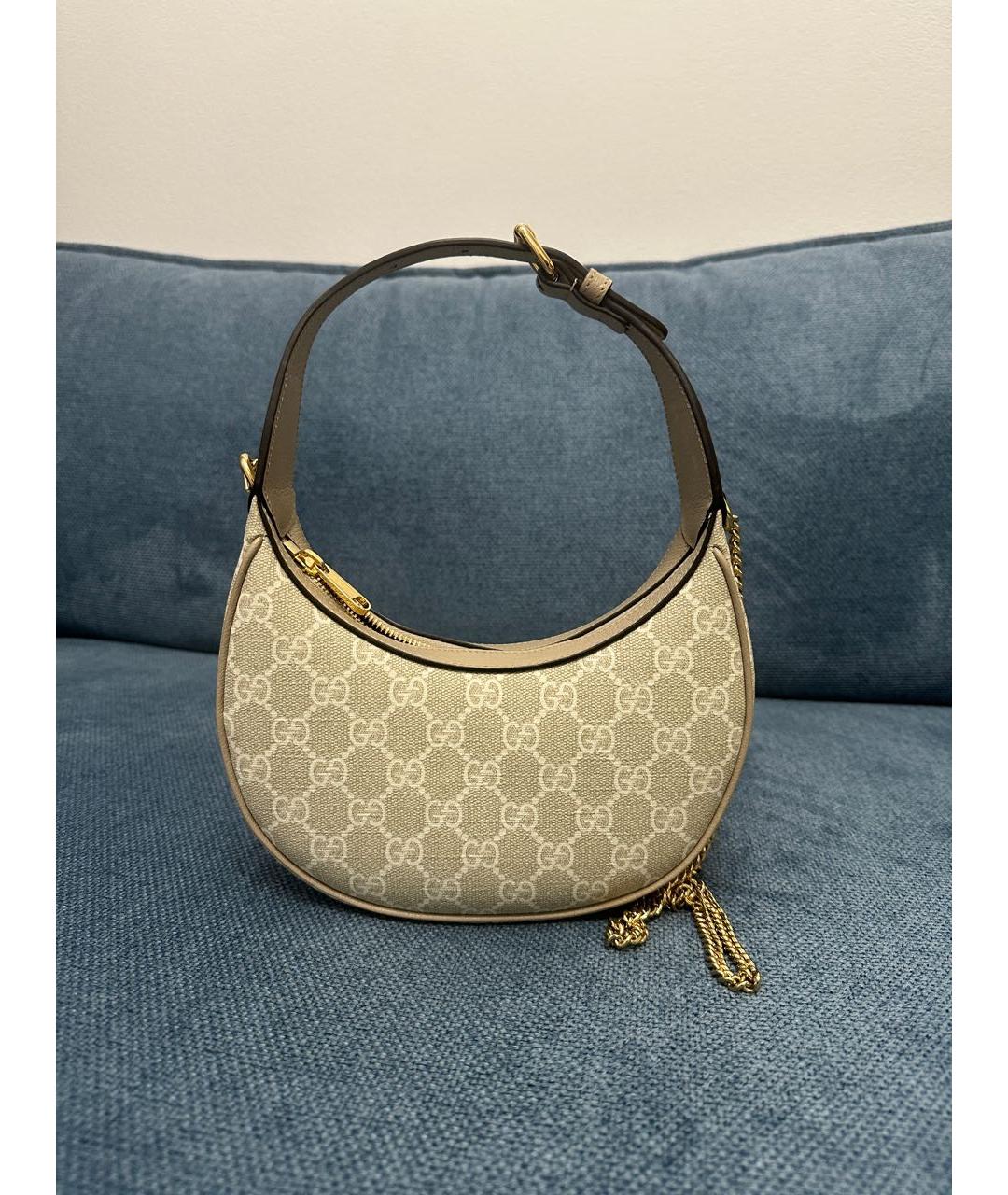 GUCCI Бежевая кожаная сумка с короткими ручками, фото 3