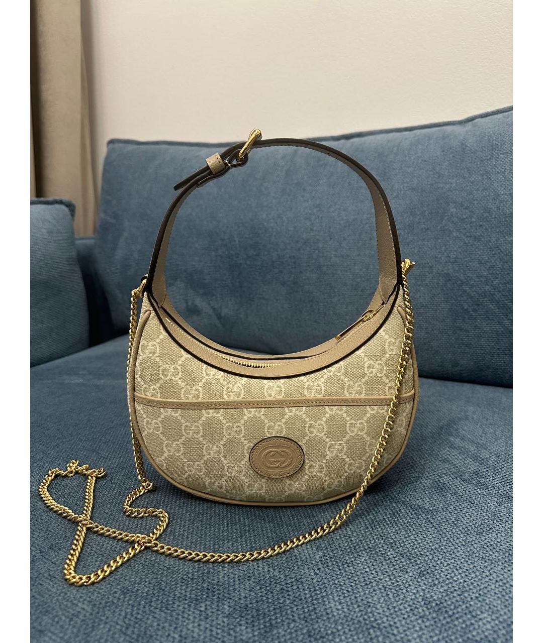 GUCCI Бежевая кожаная сумка с короткими ручками, фото 5