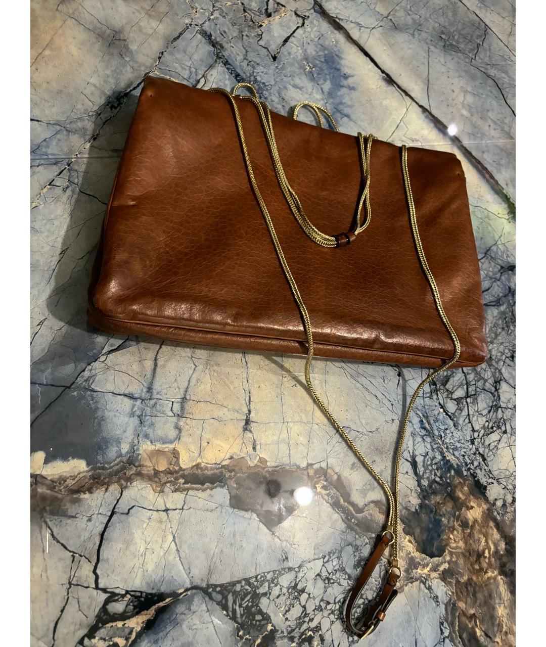VALENTINO Коричневая кожаная сумка с короткими ручками, фото 3