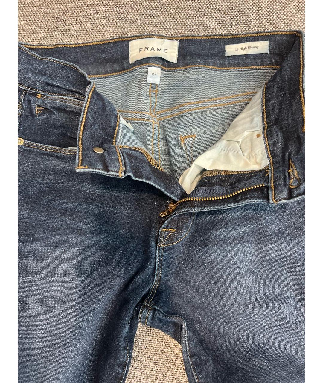 FRAME Темно-синие хлопко-полиэстеровые джинсы слим, фото 3