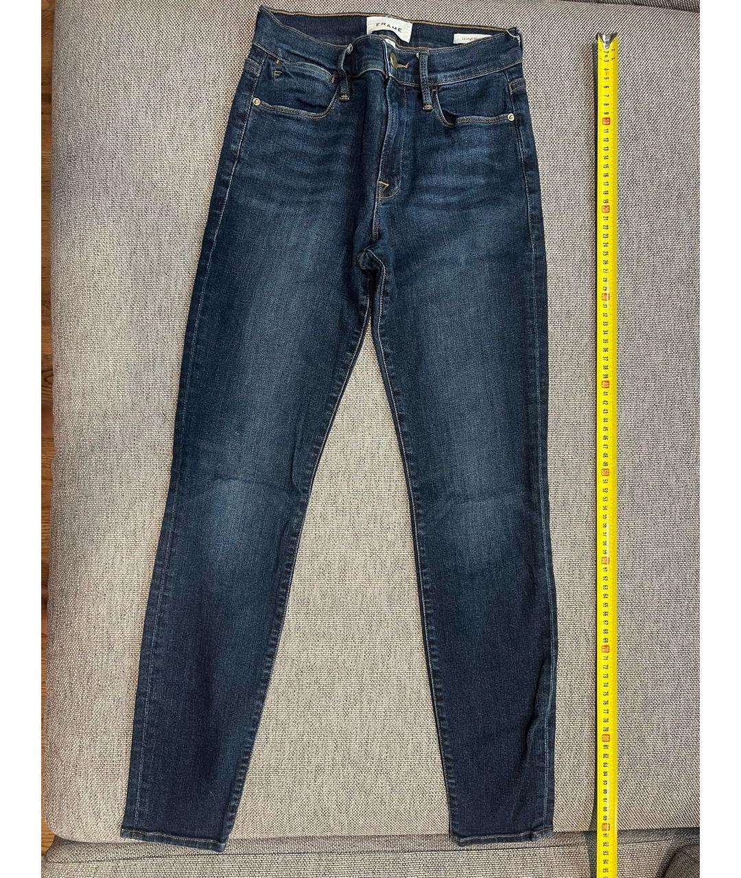 FRAME Темно-синие хлопко-полиэстеровые джинсы слим, фото 7